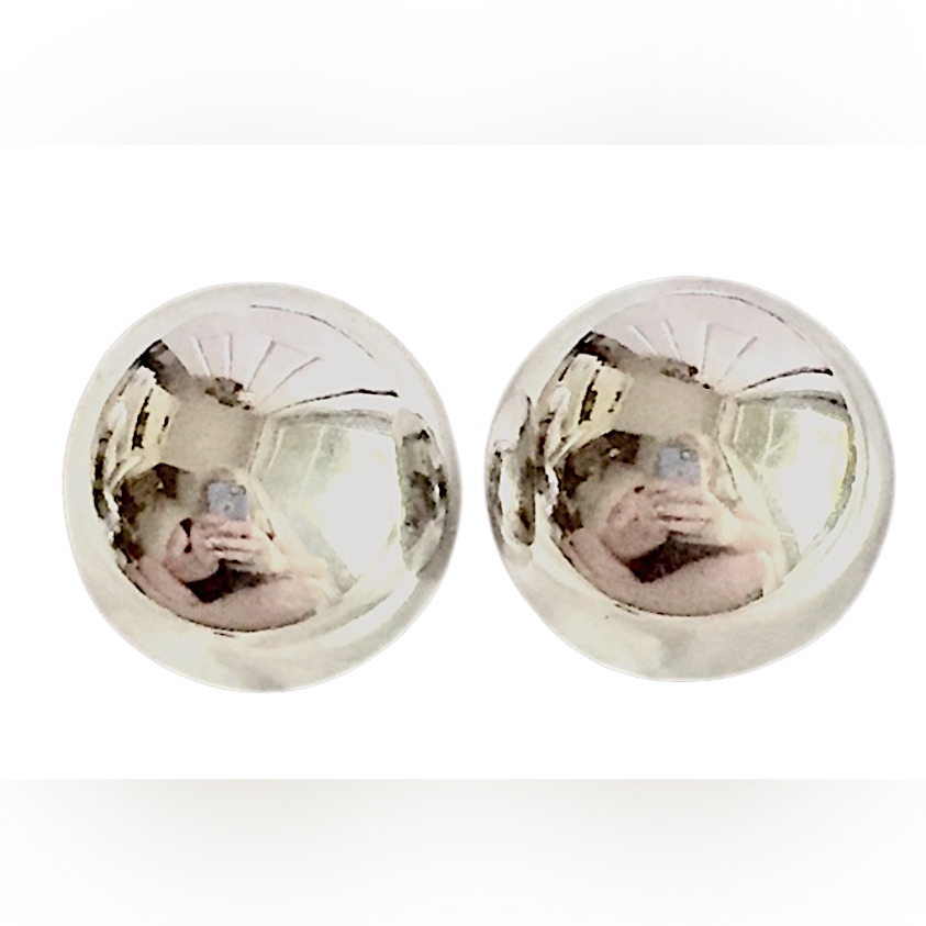 Trifari Vintage Modern Minimalist Silver Round Clip Earrings